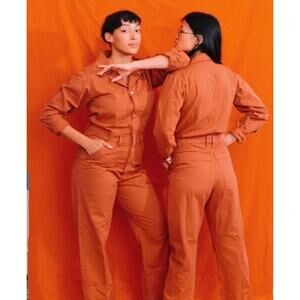 Big Bud Press Everyday Jumpsuit Cotton Twill Long Sleeve Straight Leg Orange